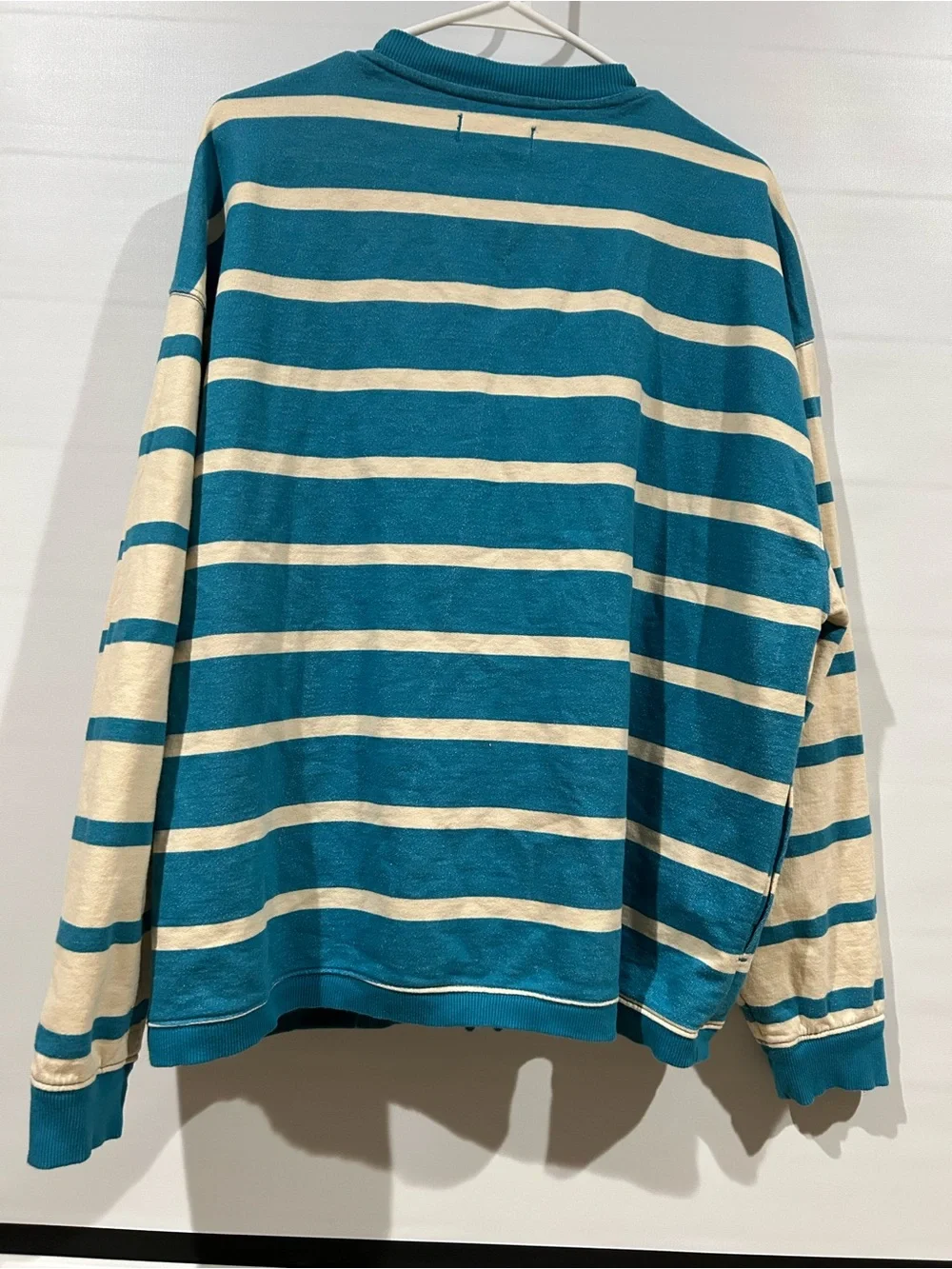 Free People Turquoise & Cream Striped Button Cardigan